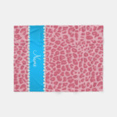 Couverture Polaire Personalized name pretty pink leopard blue stripe (Devant (Horizontal))