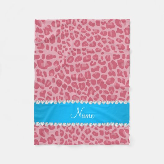 Couverture Polaire Personalized name pretty pink leopard blue stripe (Devant)