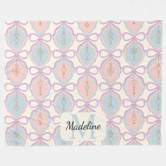 Couverture Polaire Personalized Pastel Bows Monogram Name Blanket (Devant (Horizontal))