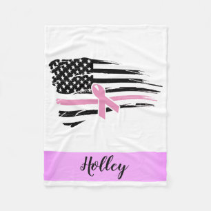 Couverture Polaire Personalized Pink Awareness Ribbon American Flag