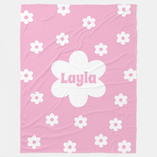 Couverture Polaire Personalized Pink Daisy Name Fleece Blanket (Devant)
