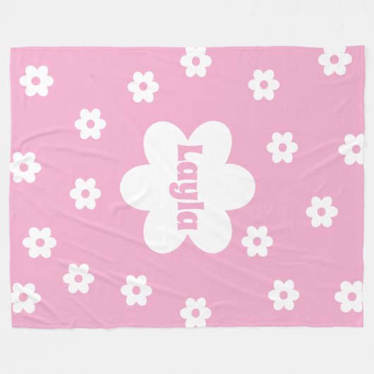 Couverture Polaire Personalized Pink Daisy Name Fleece Blanket (Devant (Horizontal))