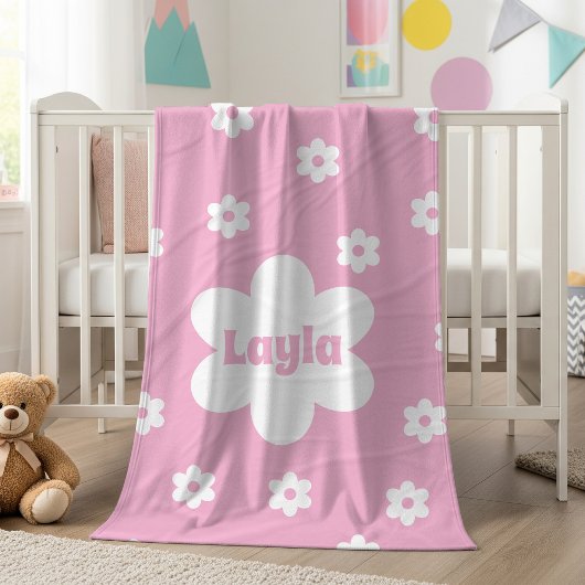 Couverture Polaire Personalized Pink Daisy Name Fleece Blanket