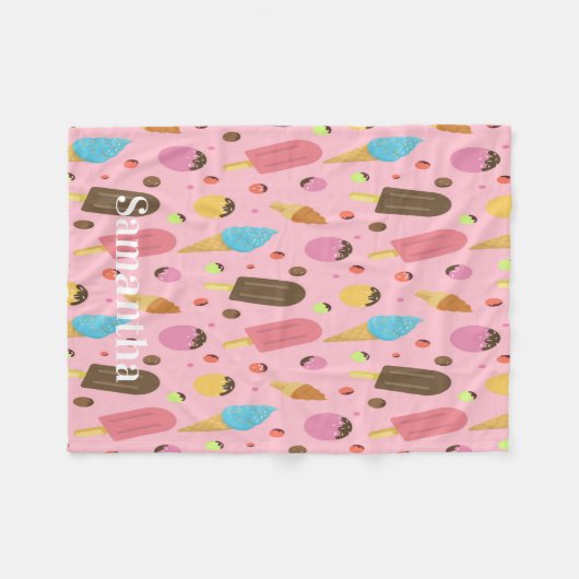 Couverture Polaire Personalized Pink Ice Cream Pattern (Devant (Horizontal))