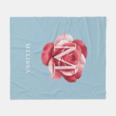 Couverture Polaire Personalized Pink Rose Monogram Name Soft Blue (Devant (Horizontal))