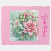 Couverture Polaire Personalized Pink Vintage Christmas Poinsettia Fle (Devant (Horizontal))