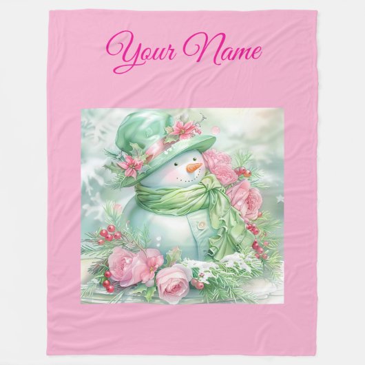 Couverture Polaire Personalized Pink Vintage Christmas Snowman Fle (Devant)