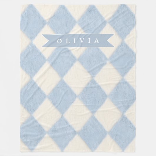 Couverture Polaire Personalized Preppy Soft Blue Fuzzy Argyle Name (Devant)