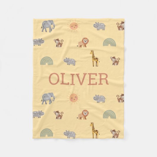 Couverture Polaire Personalized Safari Animal Baby Blanket with Name (Devant)