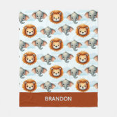 Couverture Polaire Personalized Safari Animal Pastel Lion Elephant (Devant)