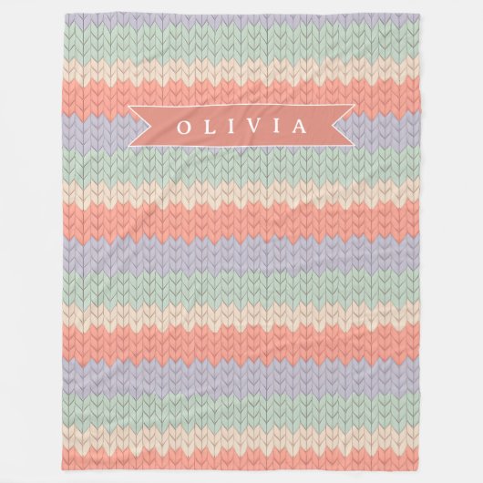 Couverture Polaire Personalized Scandinavian Pastel Knit Pattern Name (Devant)