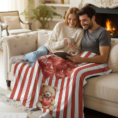 Couverture Polaire personalized valentines red striped bear 