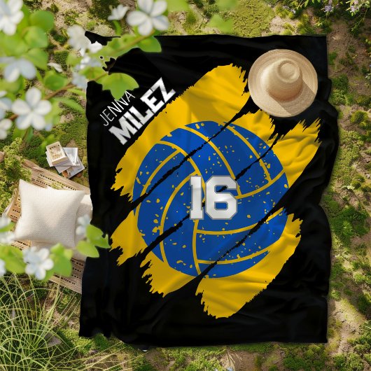 Couverture Polaire Personalized Volleyball Blue and Yellow