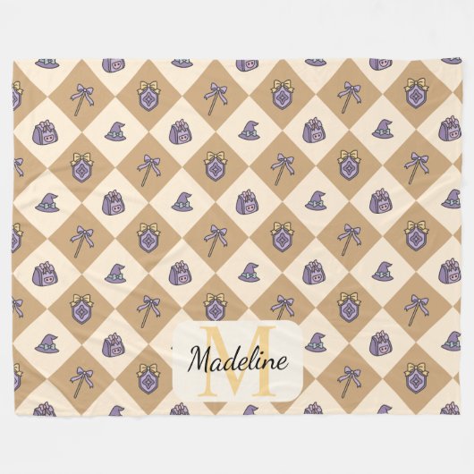 Couverture Polaire Personalized Wizard School Gold Monogram Name (Devant (Horizontal))