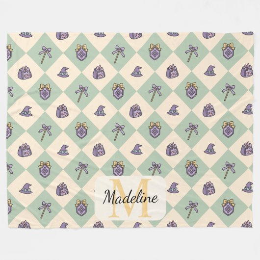 Couverture Polaire Personalized Wizard School Monogram Name Green (Devant (Horizontal))