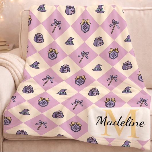 Couverture Polaire Personalized Wizard School Monogram Name Pink