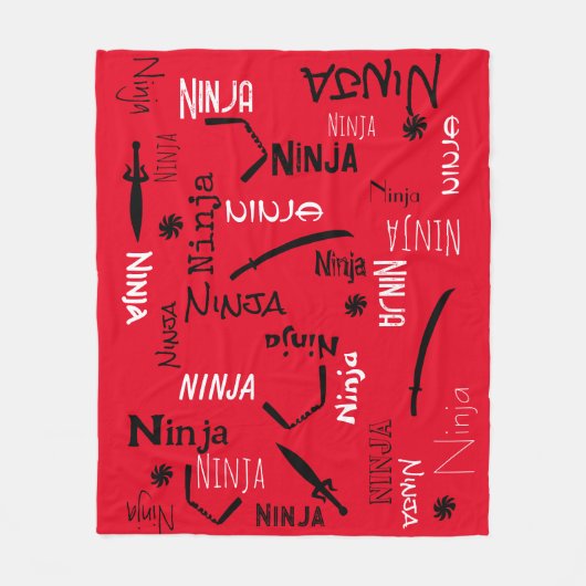 Couverture Polaire Personnalisable Ninja Rouge Noir Blanc Katana Moti (Devant)