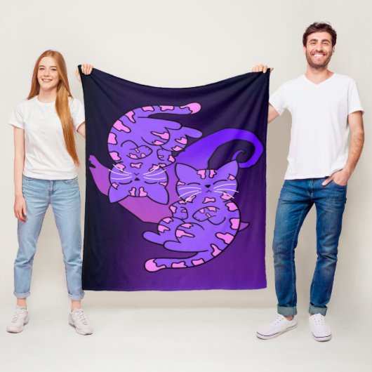 Couverture Polaire Personnalisable Purple Gemini Retro Neon Kittens (En situation)