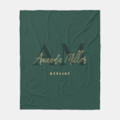 Couverture Polaire Personnalisé Avec Le Nom Vert Or Moderne Monogramm (Devant)