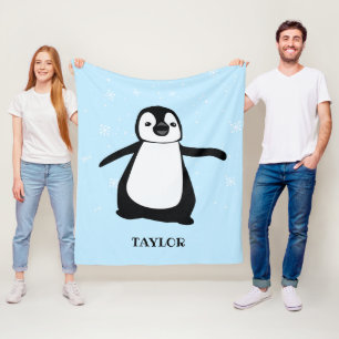 Couverture Polaire Personnalisé Blue moderne enneigé mignon pingouin