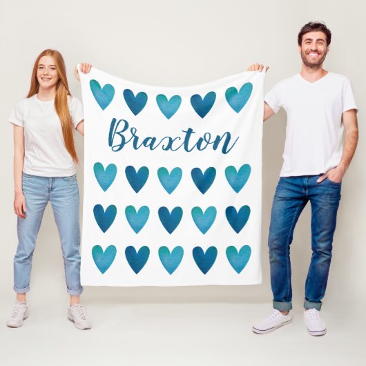 Couverture Polaire Personnalisé Cute Blue Hearts Valentines Day (En situation)