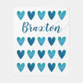 Couverture Polaire Personnalisé Cute Blue Hearts Valentines Day (Devant)