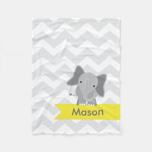 Couverture Polaire Personnalisé gris jaune Chevron Elephant (Devant)