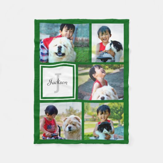 Couverture Polaire Personnalisé Kelly Green Photo Collage Monogramme (Devant)