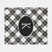 Couverture Polaire Personnalisé Monogramme Noir Blanc Or Plaid Fl (Devant (Horizontal))