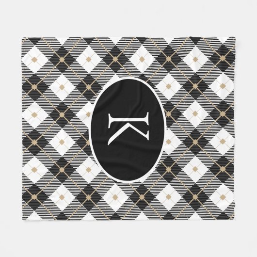Couverture Polaire Personnalisé Monogramme Noir Blanc Or Plaid Fl