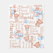 Couverture Polaire Personnalisé nom garçon ourson en peluche avec bal (Devant)