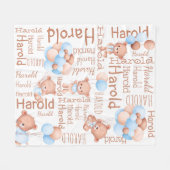 Couverture Polaire Personnalisé nom garçon ourson en peluche avec bal (Devant (Horizontal))