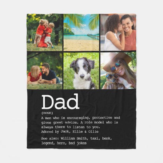 Couverture Polaire Personnalisé Papa Définition Photo Collage Noir (Devant)
