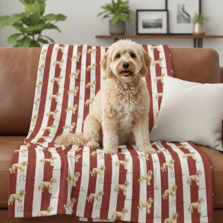 Couverture Polaire Personnalisé Red Stripe Golden Doodle Nom de l'ani