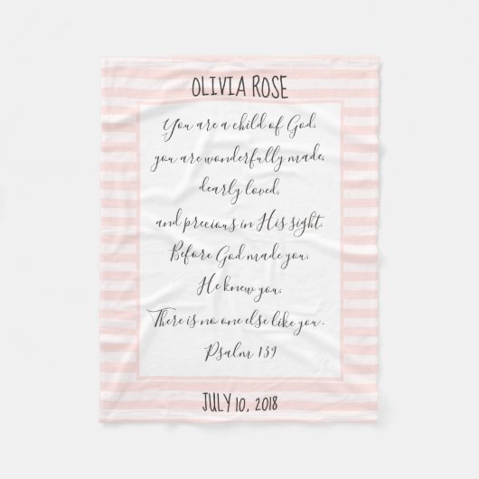 Couverture Polaire Personnalisé, rose/blanc, vers du psaume (Devant)