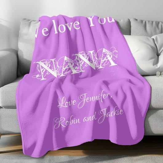 Couverture Polaire Personnalisé "We Love You Nana" Mauve