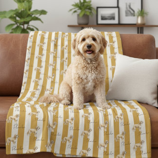 Couverture Polaire Personnalisé Yellow Stripe Golden Doodle Nom de l'