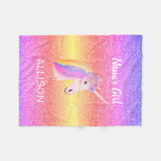 Couverture Polaire Personnalisée Unicorn Rainbow Parties scintillant (Devant (Horizontal))