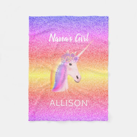 Couverture Polaire Personnalisée Unicorn Rainbow Parties scintillant  (Devant)