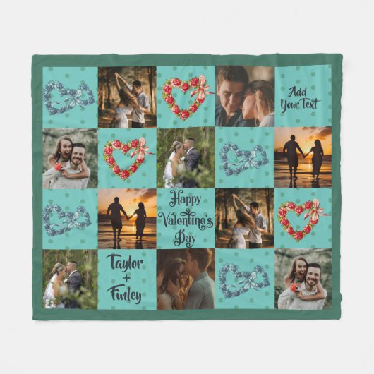 Couverture Polaire Personnaliser 10 Photos Heureuse Sainte-Valentin T (Devant (Horizontal))