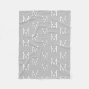Couverture Polaire Personnaliser monogramme lettre initiale gris blan