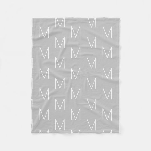 Couverture Polaire Personnaliser monogramme lettre initiale gris blan (Devant)