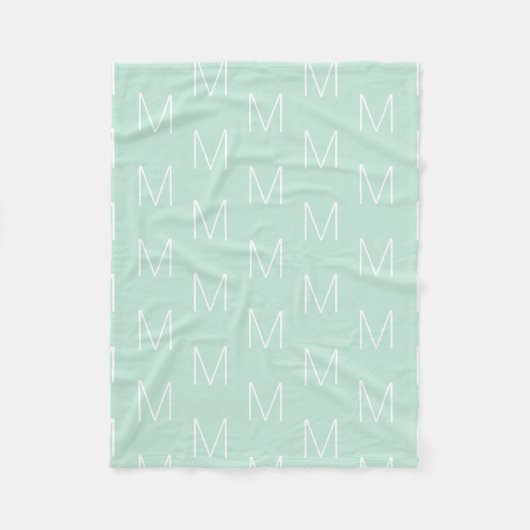 Couverture Polaire Personnaliser monogramme lettre initiale menthe (Devant)