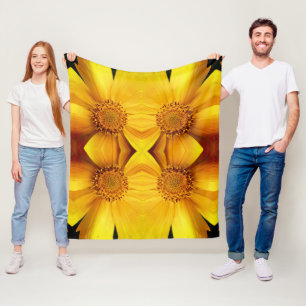 Couverture Polaire Pétales Fleurs Jaunes Et Motif Centre