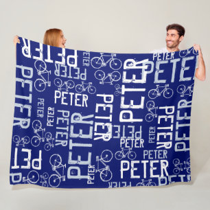 Couverture Polaire Peter Nom personnalisé et vélos bleu foncé
