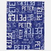 Couverture Polaire Peter Nom personnalisé et vélos bleu foncé (Devant)