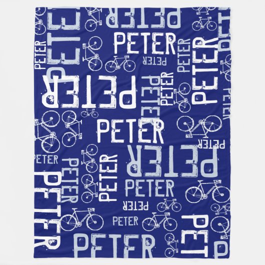 Couverture Polaire Peter Nom personnalisé et vélos bleu foncé (Devant)