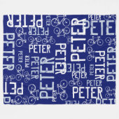 Couverture Polaire Peter Nom personnalisé et vélos bleu foncé (Devant (Horizontal))