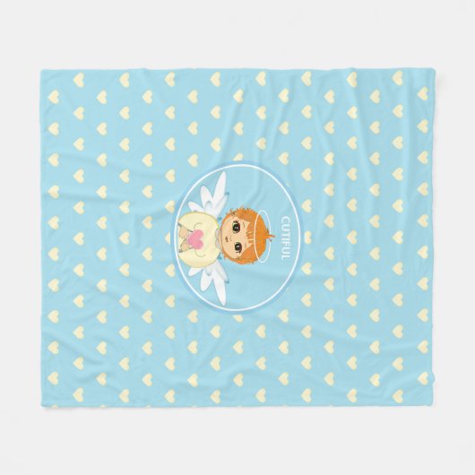 Couverture Polaire Petit Ange mignon avec motif du coeur sur bleu cla (Devant (Horizontal))