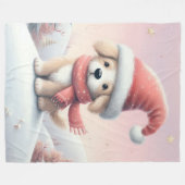 Couverture Polaire Petit chiot de Noël en chapeau santa (Devant (Horizontal))